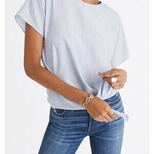 Madewell Top Blue White Stripe Button Back Tie Tee Soft Twilight Small G7350